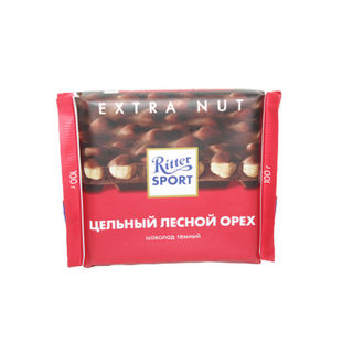 Риттер спорт шоколад экстра натуральный темный с лесным орехом 100 гр