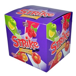 Чупа-чупс лолипопс Страйк с жевательной конфетой малина вишня лимон 11,3 гр
